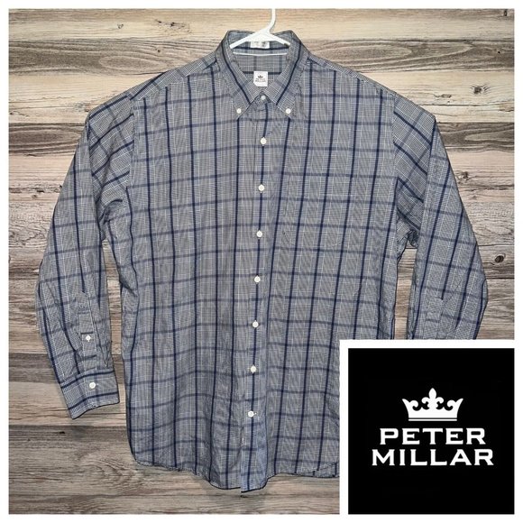 Peter Millar Other - Peter Millar Long Sleeve Mens Dress Shirt Sz XL Checkered Casual Plaid Grey Blue